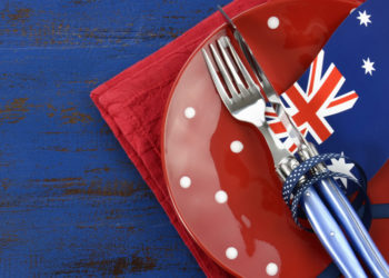 knife and fork and australian flag on a plate