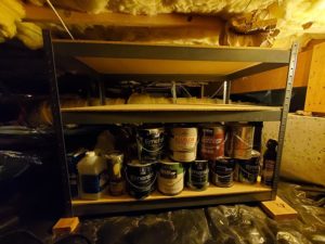 Crawl space shelves on wood