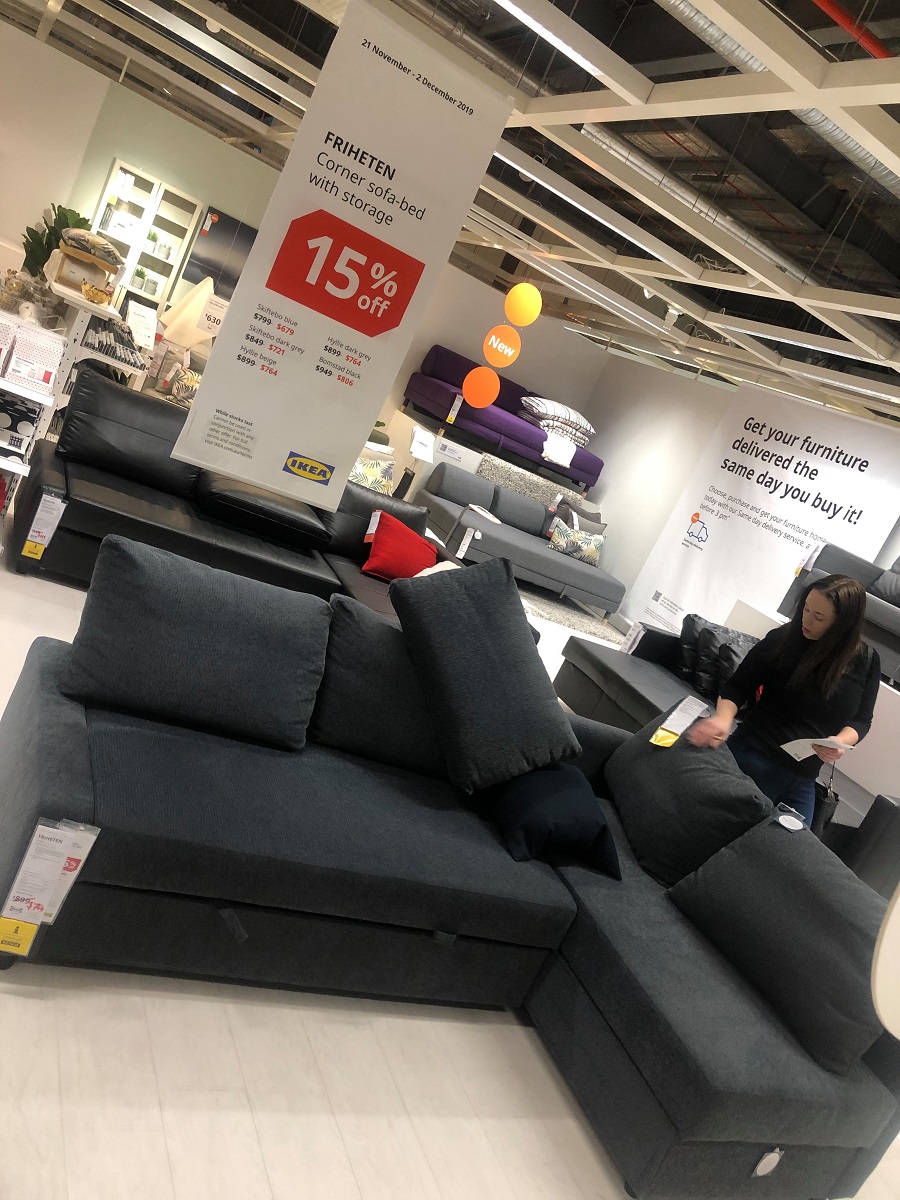 Ikea Friheten corner sofa-bed on display