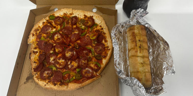 Mexicana Pizza Garlic Bread and Coke