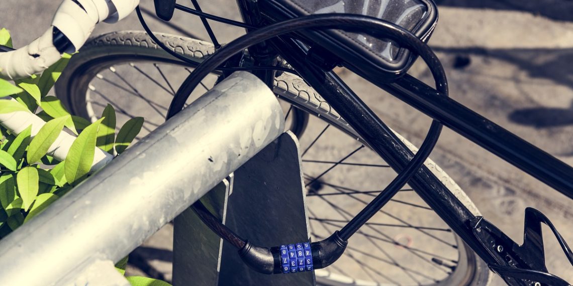 Metal lock on a bike wheel