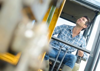 builder using a crane