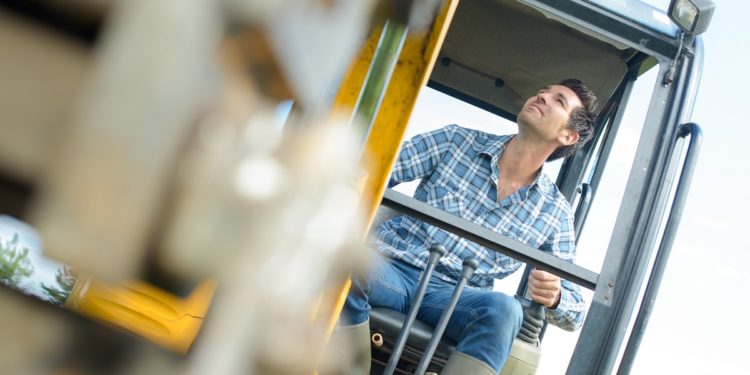 builder using a crane