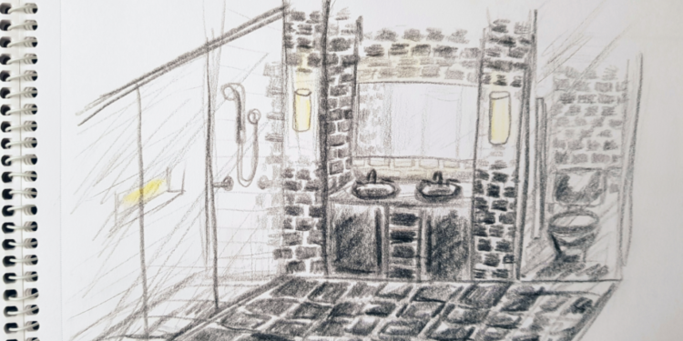 drawing of a bathroom
