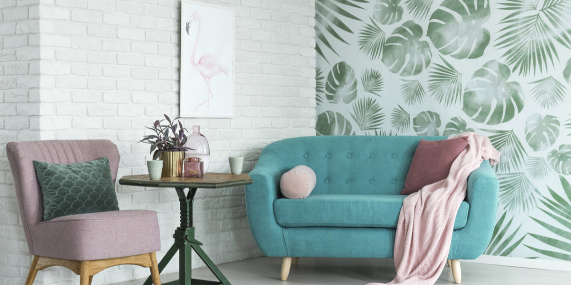 featured wall with wallpaper