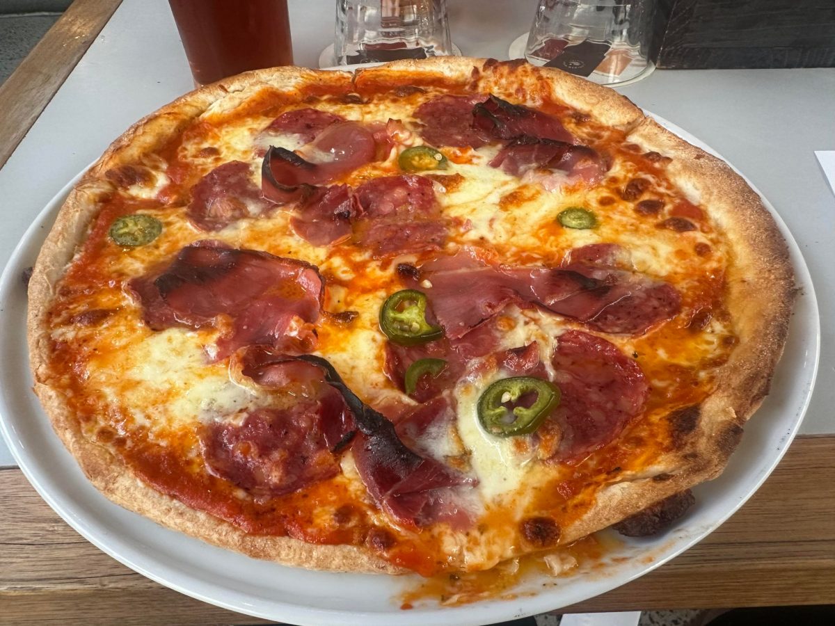 golden hill brewery hot salami and prosciutto pizza