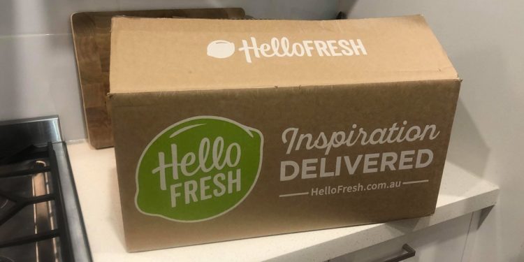 hello fresh box on kitchen bench