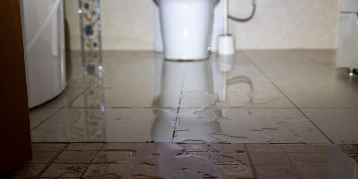 Plumber repairing toilet with hand plunger