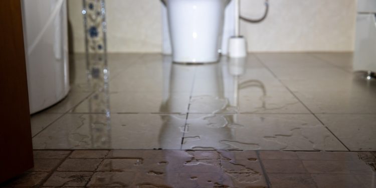 Plumber repairing toilet with hand plunger