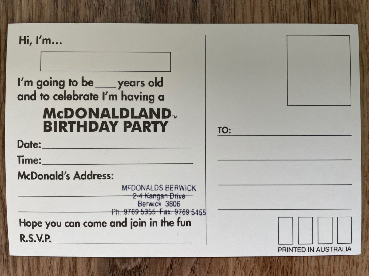 mcdonalds birthday invite 1997