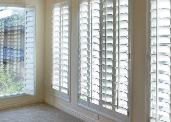 White style wood Shutters for luxury Interior Design in condo.