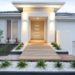 Facade and entry to a contemporary white rendered home in Australia