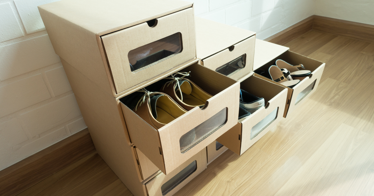 shoes stored in cardboard boxes