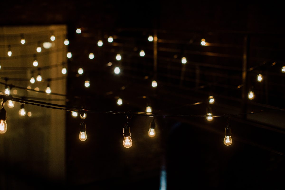 String christmas lights at night time