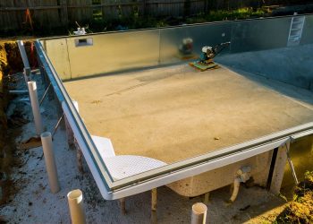 Swimming pool under construction works for the installation of a swimming pool.