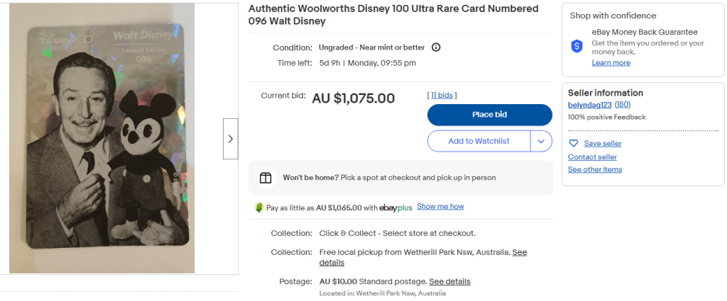 ultra rare walt disney 100 woolworths card ebay