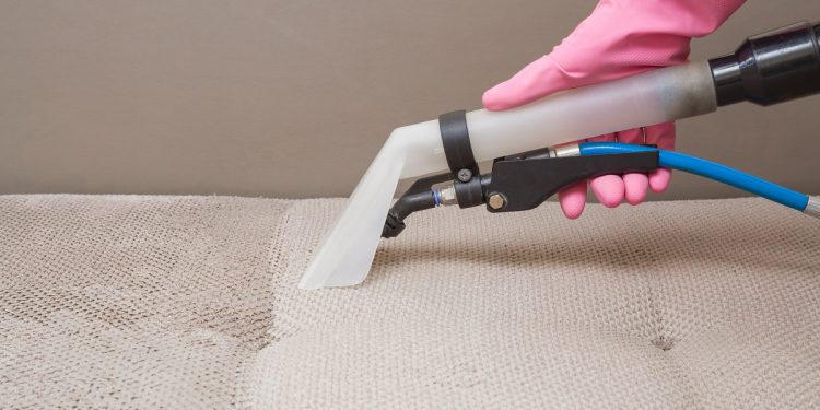 Sofa chemical cleaning with professionally extraction method. Ha