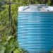 Blue Water Tank covered with trees and Plants.